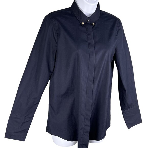 J Crew Womens S New Blue Blouse Long Sleeve Shirt Gold Stud Collar Career Preppy - Picture 6 of 15